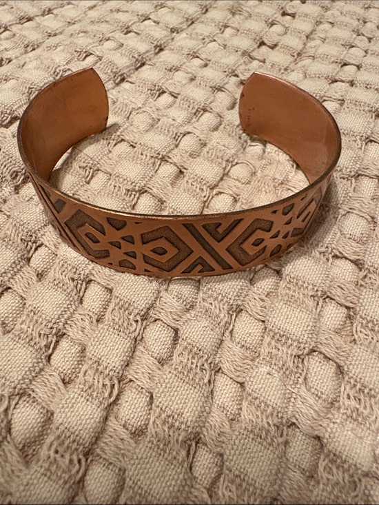 None Jewelry - Etched Copper Open Cuff Bracelet - Women